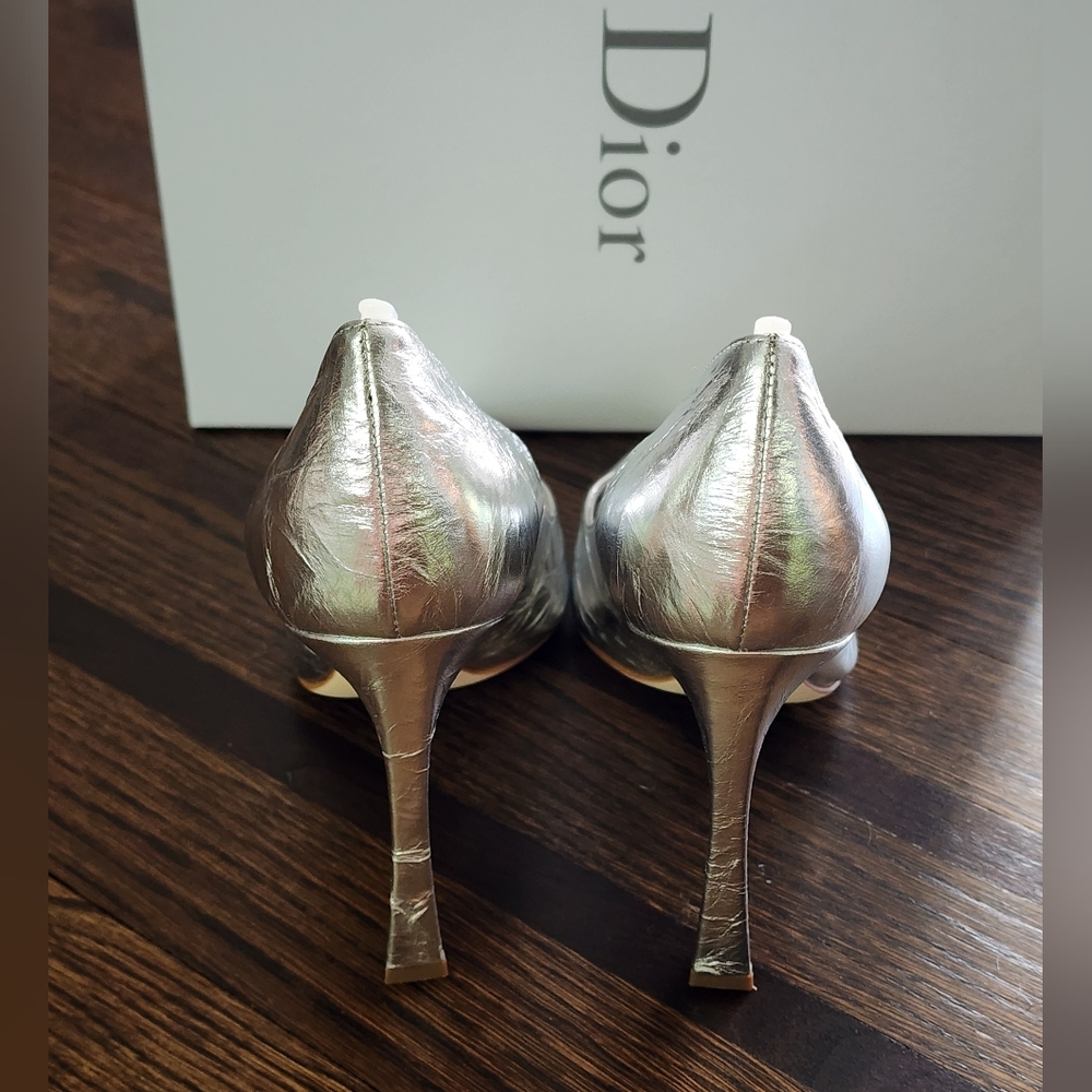 Brand New 100% Auth Christian Dior Women's Stilleto Silver Leather Shoes - Picture 3 of 12
